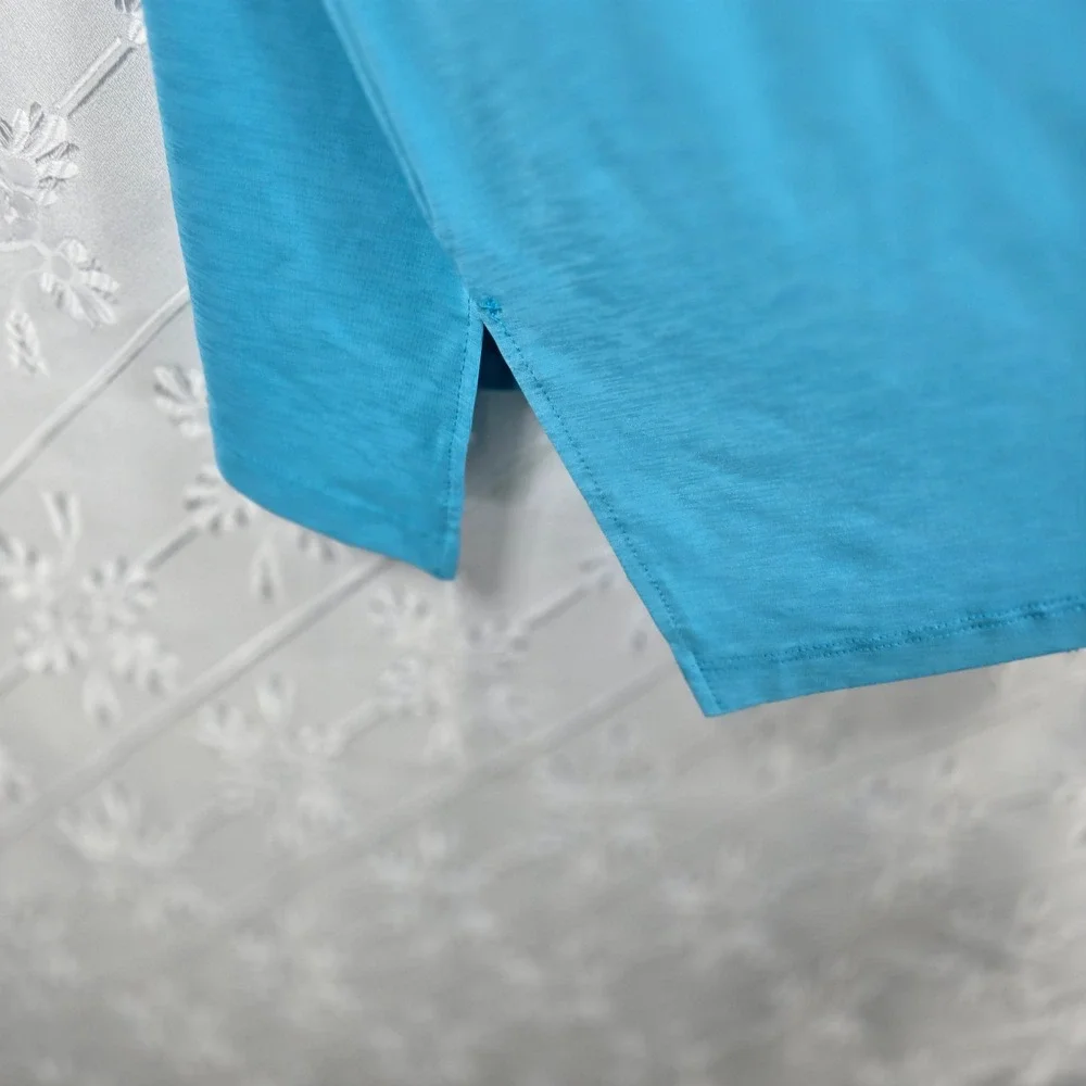 Clara Sun Woo Button Sleeve Ombre Top Tunic Blouse‎ Teal Blue Woman Small Artsy